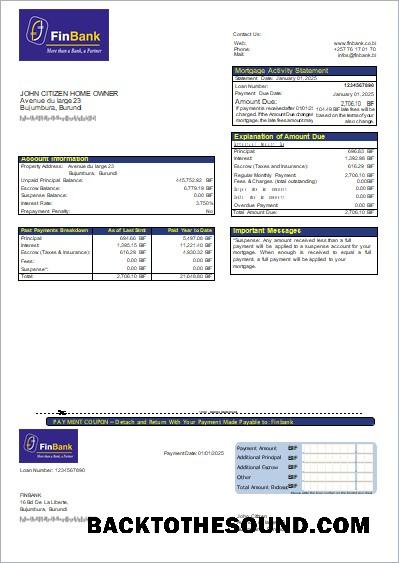 İndir Burundi Finbank Banka İpotek Hesap Özeti scr Örnek ön izleme