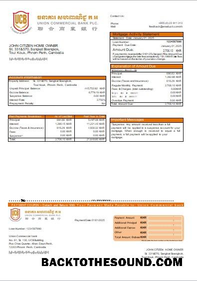 İndir Kamboçya birlik ticari Banka İpotek Hesap Özeti scr Örnek tasarım