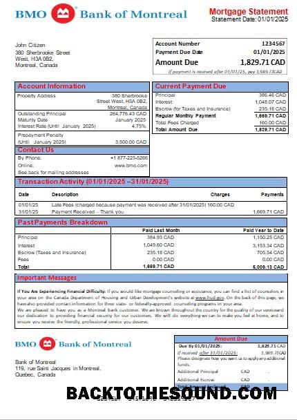 İndir Kanada Banka of Montreal Banka İpotek Hesap Özeti scr Örnek şablon