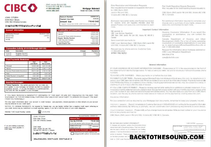 İndir Kanada CIBC Banka İpotek Hesap Özeti, 2 pages, 1 2 scr Örnek şablon
