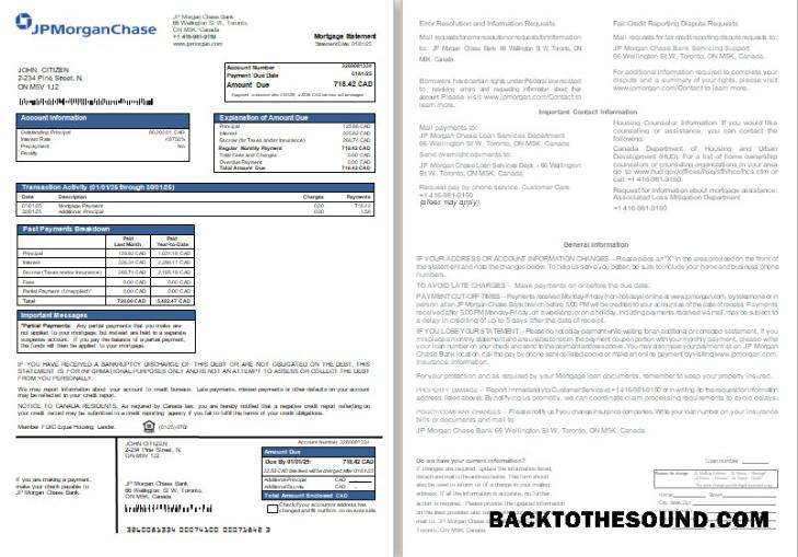 İndir Kanada JP Morgan Chase Banka İpotek Hesap Özeti, 2 pages, 1 2 scr Örnek örnek