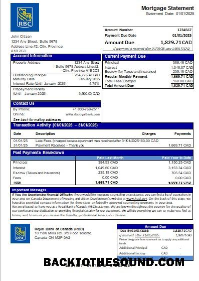 İndir Kanada Royal Banka of Kanada (RBC) Banka İpotek Hesap Özeti scr Örnek tasarım