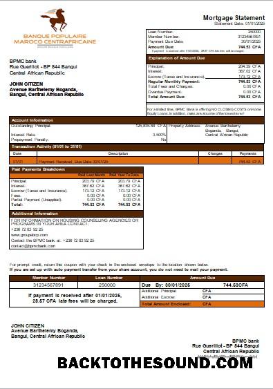 İndir Orta Afrika Cumhuriyeti BPMC Banka İpotek Hesap Özeti scr Örnek tasarım