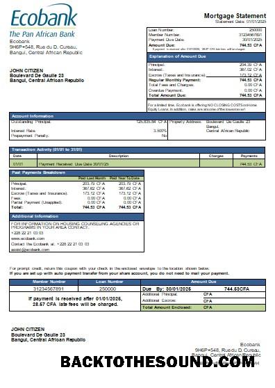İndir Orta Afrika Cumhuriyeti Ecobank Banka İpotek Hesap Özeti scr Örnek tasarım