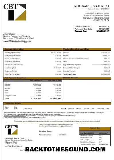 İndir Çad ticari Banka of Tchad Banka İpotek Hesap Özeti scr Örnek taslak