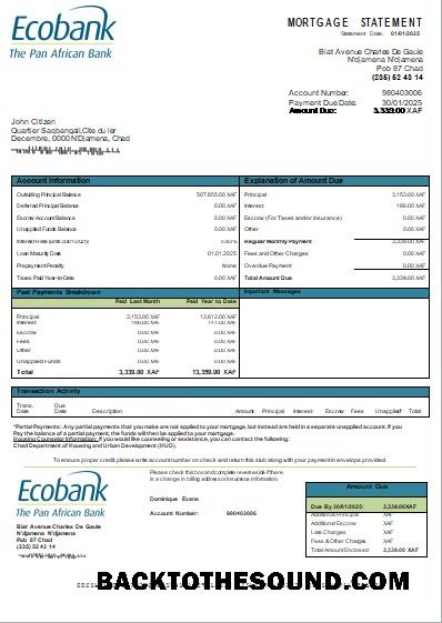 İndir Çad Ecobank Banka İpotek Hesap Özeti scr Örnek şablon