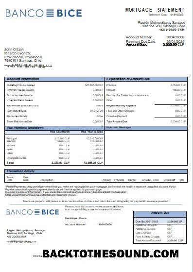 İndir Şili Banco Bice Banka İpotek Hesap Özeti scr Örnek ön izleme