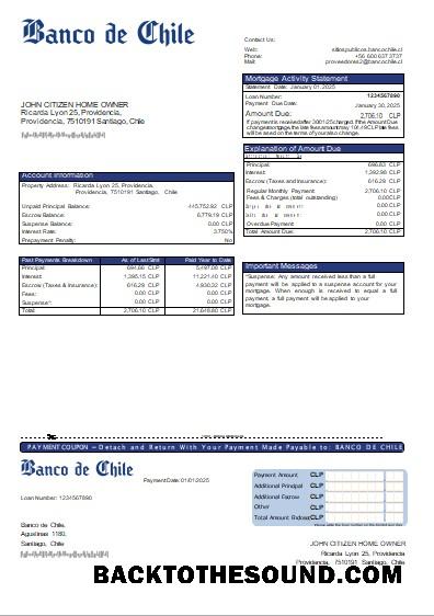 İndir Şili Banco de Şili Banka İpotek Hesap Özeti scr Örnek ön izleme