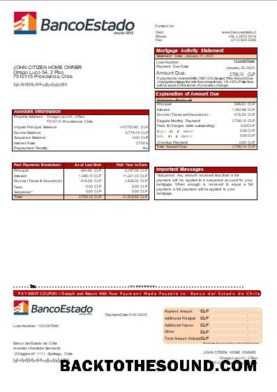 İndir Şili Banco del Estado de Şili Banka İpotek Hesap Özeti scr Örnek ön izleme