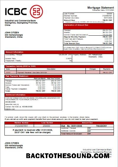 İndir Çin ICBC Banka İpotek Hesap Özeti scr Örnek tasarım