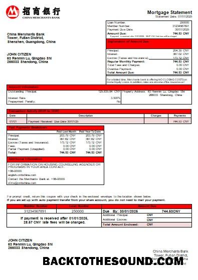 İndir Çin Merchants Banka İpotek Hesap Özeti scr Örnek ön izleme
