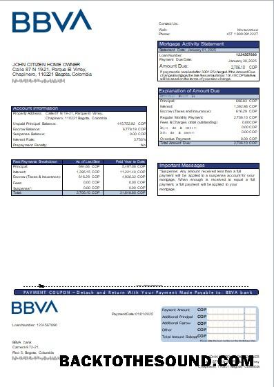 İndir Kolombiya BBVA Banka İpotek Hesap Özeti scr Örnek şablon