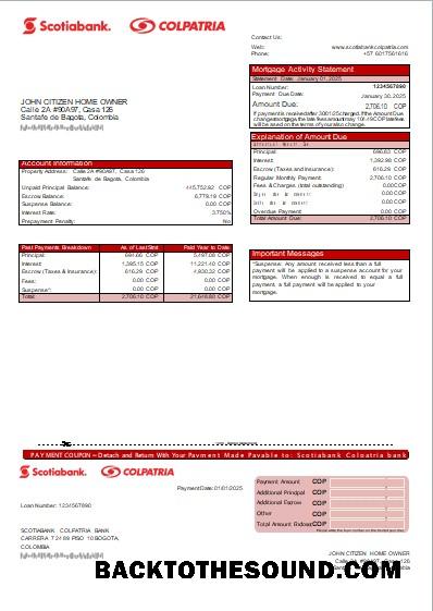 İndir Kolombiya Scotiabank Colpatria Banka İpotek Hesap Özeti scr Örnek ön izleme