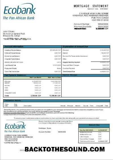 İndir Kongo Ecobank Banka İpotek Hesap Özeti scr Örnek şablon