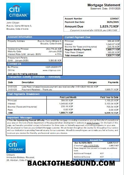 İndir Cote d’Ivoire Citibank Banka İpotek Hesap Özeti scr Örnek tasarım