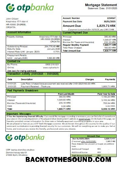 İndir Hırvatistan OTP Banka İpotek Hesap Özeti scr Örnek ön izleme