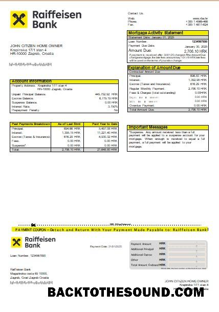 İndir Hırvatistan Raiffeisen Banka İpotek Hesap Özeti scr Örnek şablon