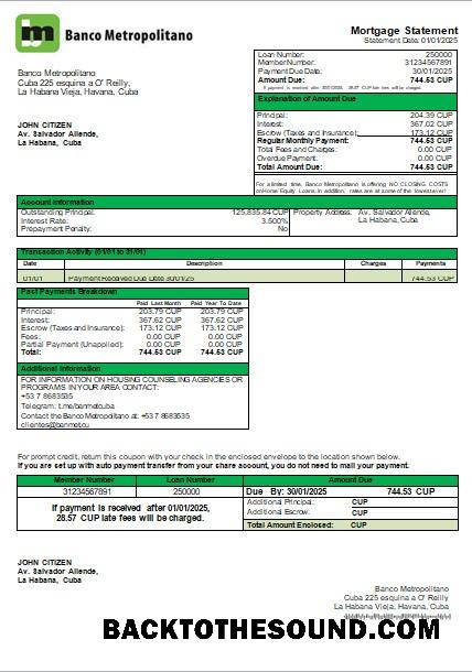 İndir Küba Banco Metropolitano Banka İpotek Hesap Özeti scr Örnek şablon