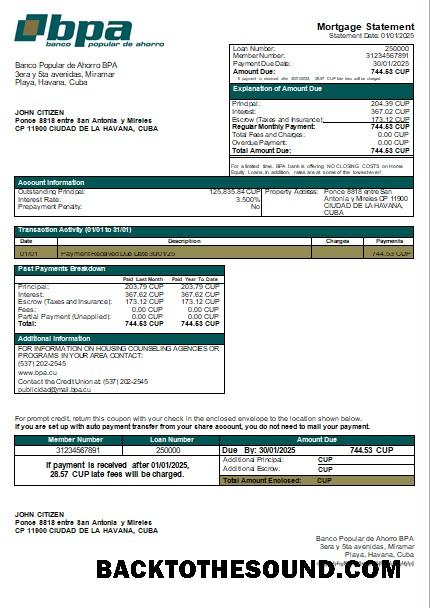 İndir Küba Banco Popular de Ahorro BPA Banka İpotek Hesap Özeti scr Örnek ön izleme