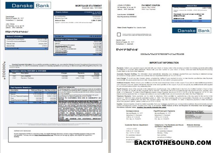 İndir Danimarka Danskebank Banka İpotek Hesap Özeti, 3 pages, 1 2 scr Örnek ön izleme