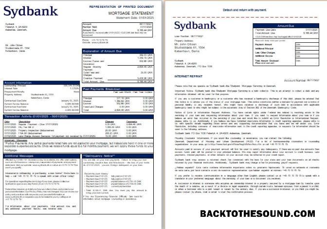 İndir Danimarka Sydbank Banka İpotek Hesap Özeti, 3 pages, 1 2 scr Örnek şablon