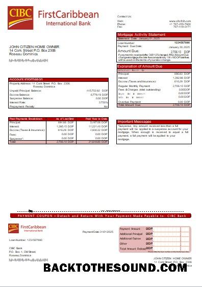 İndir Dominika CIBC Banka Banka İpotek Hesap Özeti scr Örnek ön izleme