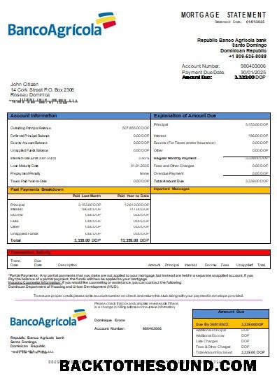 İndir Dominik Cumhuriyeti Banco Agricola Banka İpotek Hesap Özeti scr Örnek ön izleme