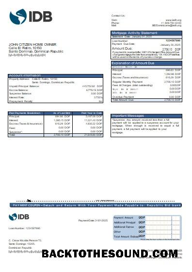 İndir Dominik Cumhuriyeti Bid Banka İpotek Hesap Özeti scr Örnek ön izleme
