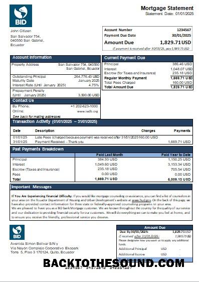 İndir Ekvador BID Banka İpotek Hesap Özeti scr Örnek tasarım