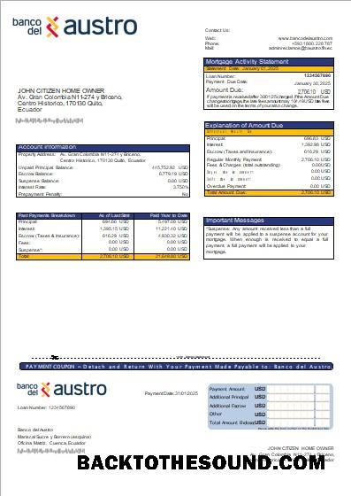 İndir Ekvador Banco del Austro Banka İpotek Hesap Özeti scr Örnek ön izleme