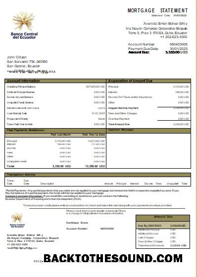 İndir Ekvador Central Banka of Ekvador Banka İpotek Hesap Özeti scr Örnek ön izleme