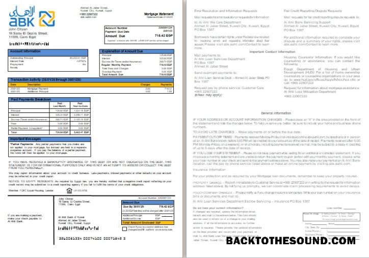 İndir Mısır Al Ahli Banka of Kuveyt Banka İpotek Hesap Özeti, 2 pages, 1 2 scr Örnek taslak