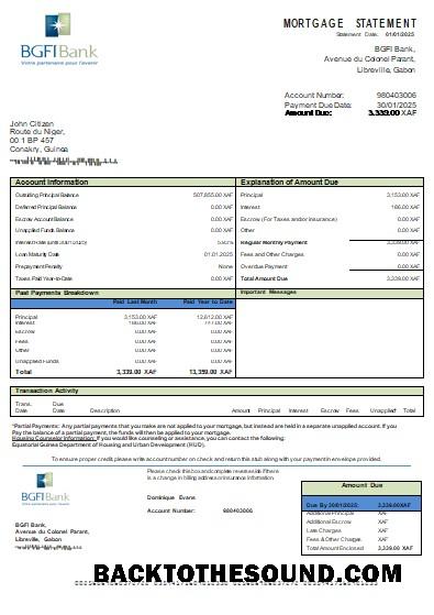 İndir Ekvator Ginesi BGFI Banka İpotek Hesap Özeti scr Örnek şablon