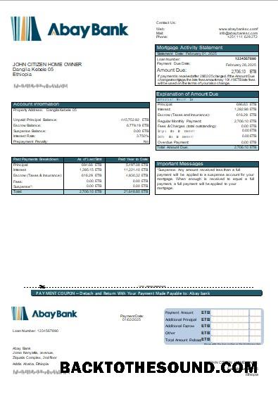 İndir Etiyopya Abay Banka İpotek Hesap Özeti scr Örnek tasarım