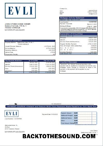 İndir Finlandiya Evli Banka PLC Banka İpotek Hesap Özeti scr Örnek şablon