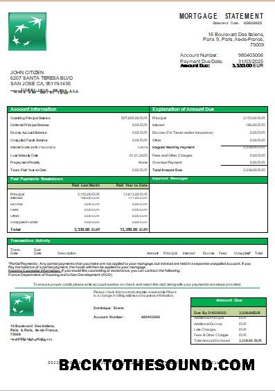İndir Fransa BNP Banka İpotek Hesap Özeti scr Örnek örnek