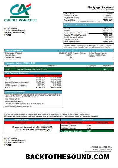 İndir Fransa Credite Agricole Banka İpotek Hesap Özeti scr Örnek şablon