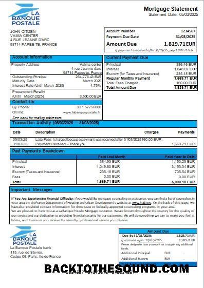İndir Fransa La Banque Postale Banka İpotek Hesap Özeti scr Örnek şablon