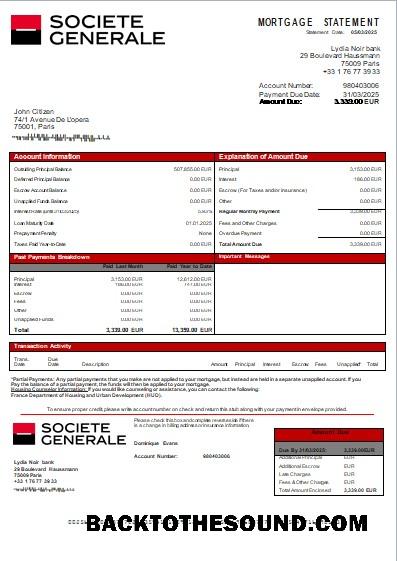 İndir Fransa Société Générale Banka İpotek Hesap Özeti scr Örnek ön izleme