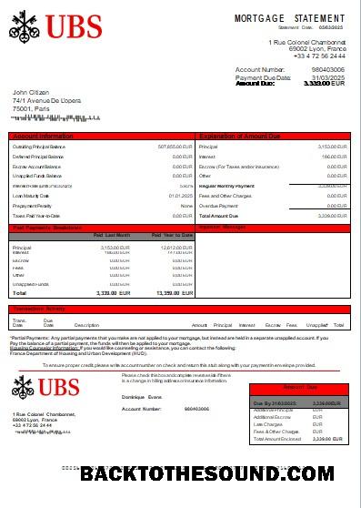 İndir Fransa UBS Banka İpotek Hesap Özeti scr Örnek ön izleme
