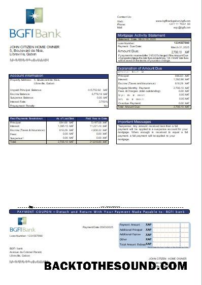 İndir Gabon BGFI Banka İpotek Hesap Özeti scr Örnek şablon