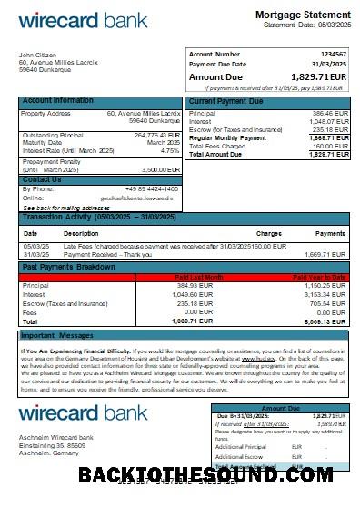 İndir Almanya Aschheim Wirecard Banka İpotek Hesap Özeti scr Örnek ön izleme
