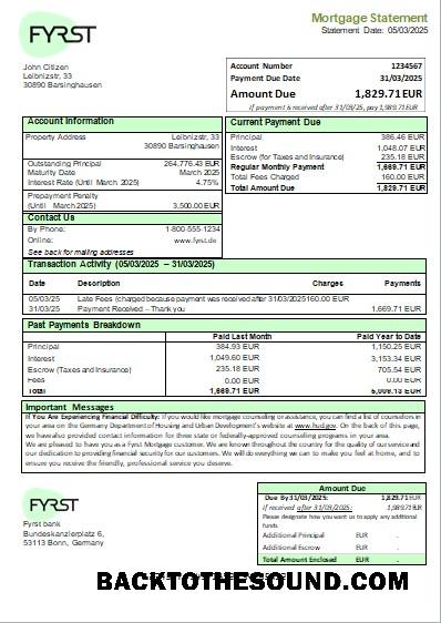 İndir Almanya Fyrst Banka İpotek Hesap Özeti scr Örnek tasarım