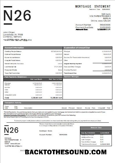 İndir Almanya N26 Banka İpotek Hesap Özeti scr Örnek ön izleme
