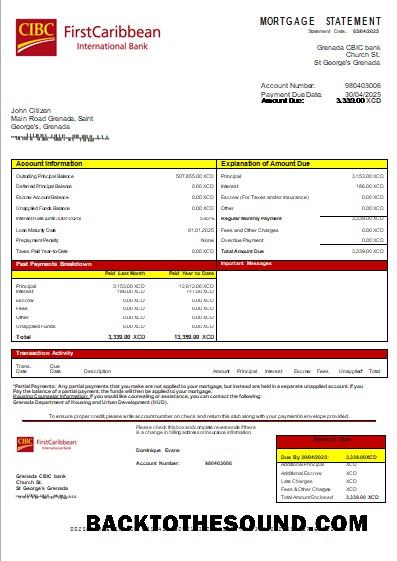 İndir Grenada CBIC Banka Banka İpotek Hesap Özeti scr Örnek ön izleme