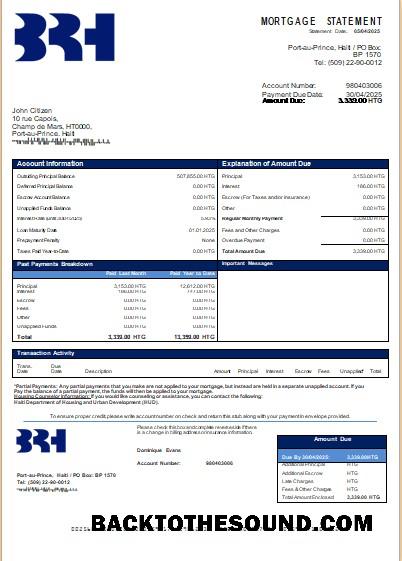 İndir Haiti BRH Banka İpotek Hesap Özeti scr Örnek şablon