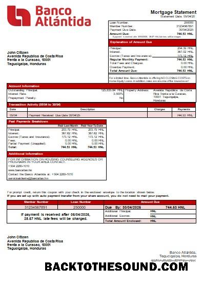 İndir Honduras Banco Atlantida Banka Banka İpotek Hesap Özeti scr Örnek ön izleme