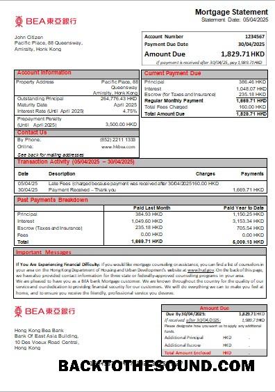 İndir Hong Kong BEA Banka İpotek Hesap Özeti scr Örnek tasarım