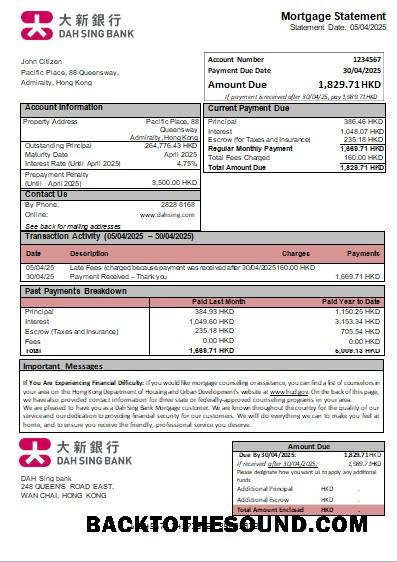 İndir Hong Kong DAH Sing Banka İpotek Hesap Özeti scr Örnek örnek