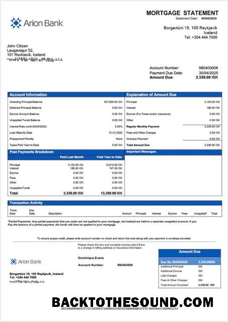 İndir İzlanda Arion Banka İpotek Hesap Özeti Word and PDF Örnek taslak